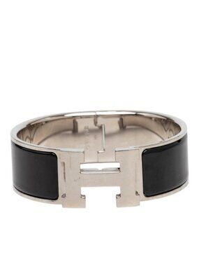 Hermes Clic Clac PM Bracelet Silver Black Metal Enamel